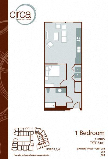 Floor plan layout diagram for 1 Bedroom 1 Bath - A30.1